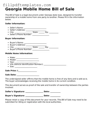Blank Georgia Mobile Home Bill of Sale Form