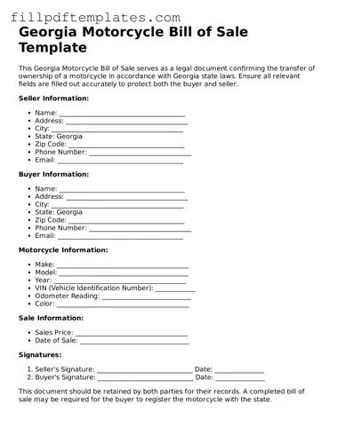 Blank Georgia Motorcycle Bill of Sale Form