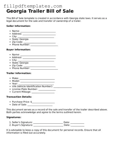 Blank Georgia Trailer Bill of Sale Form