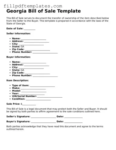 Blank Georgia Bill of Sale Form