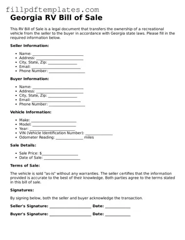 Blank Georgia RV Bill of Sale Form