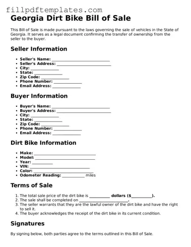 Blank Georgia Dirt Bike Bill of Sale Form