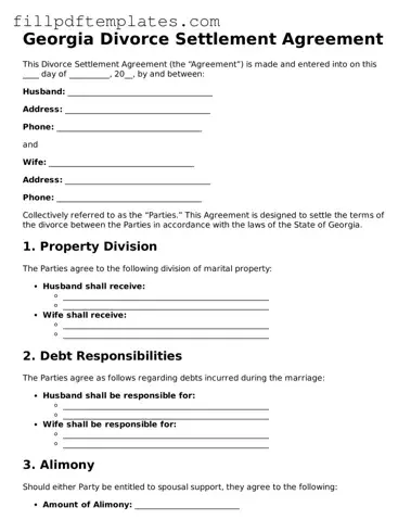 Blank Georgia Divorce Settlement Agreement Form