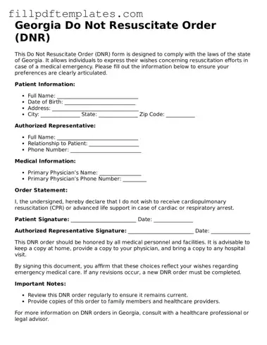 Blank Georgia Do Not Resuscitate Order Form