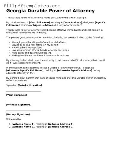 Blank Georgia Durable Power of Attorney Form