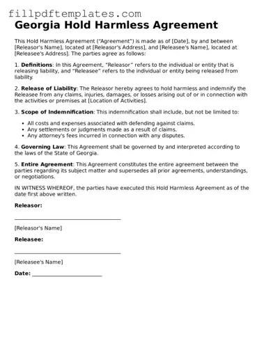 Blank Georgia Hold Harmless Agreement Form