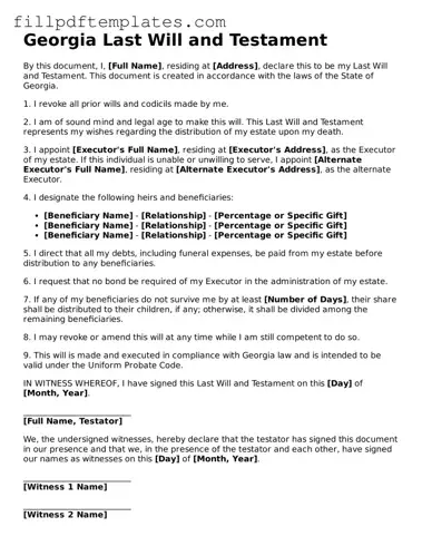 Blank Georgia Last Will and Testament Form
