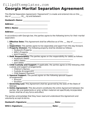 Blank Georgia Marital Separation Agreement Form