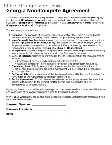Blank Georgia Non-compete Agreement Form