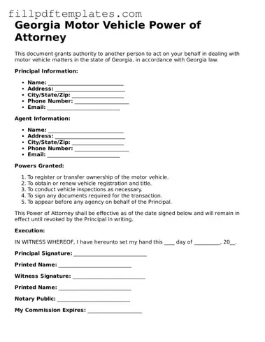 Blank Georgia Motor Vehicle Power of Attorney Form
