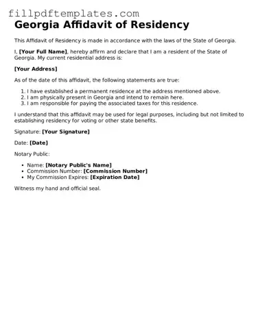 Blank Georgia Affidavit of Residency Form
