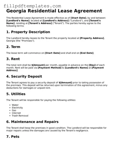 Blank Georgia Residential Lease Agreement Form