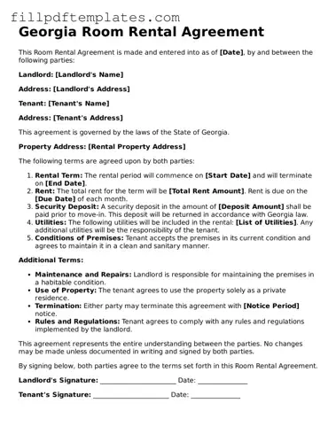 Blank Georgia Room Rental Agreement Form