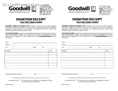 Fill a Valid Goodwill donation receipt Template