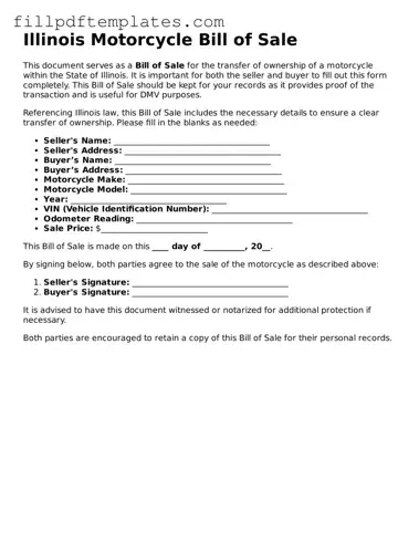 Blank Illinois Motorcycle Bill of Sale Form