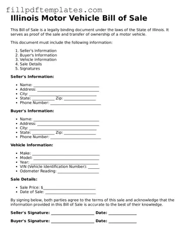 Blank Illinois Motor Vehicle Bill of Sale Form