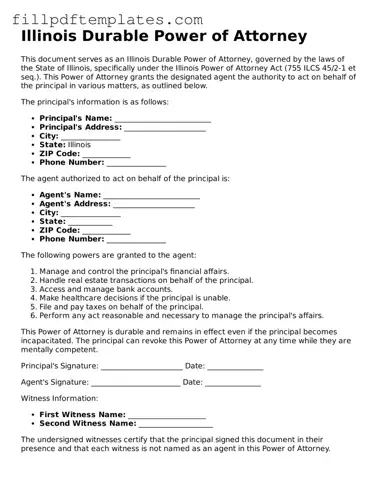 Blank Illinois Durable Power of Attorney Form