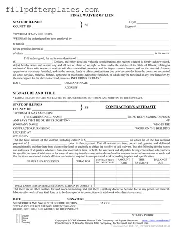 Fill a Valid Illinois Final Waiver Of Lien Template