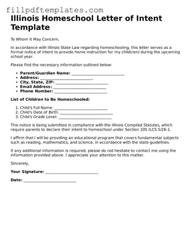 Blank Illinois Homeschool Letter of Intent Form