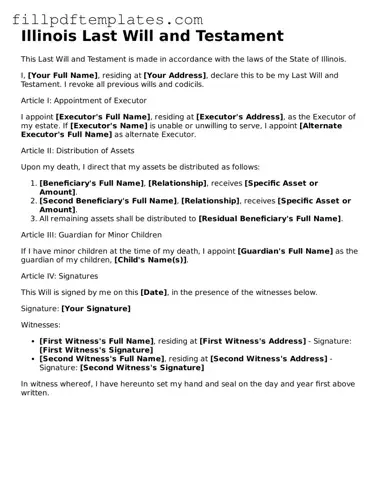 Blank Illinois Last Will and Testament Form