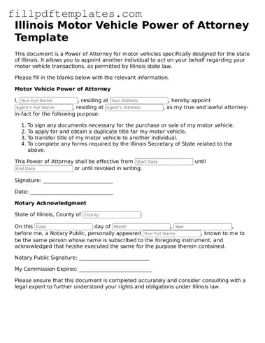 Blank Illinois Motor Vehicle Power of Attorney Form