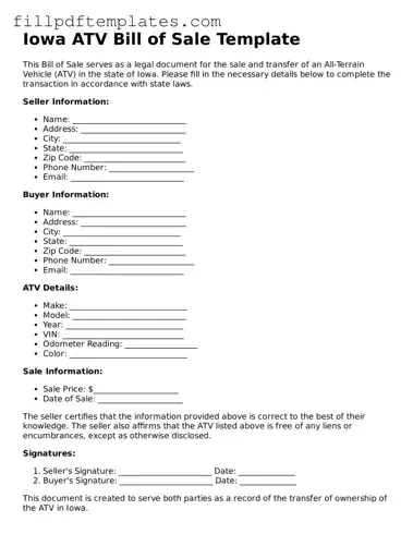 Blank Iowa ATV Bill of Sale Form