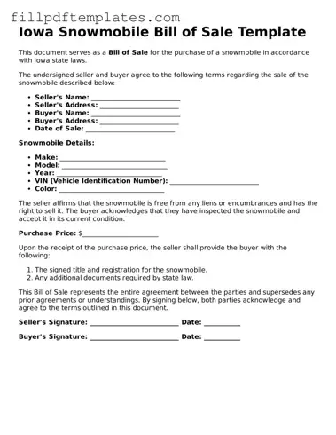 Blank Iowa Snowmobile Bill of Sale Form