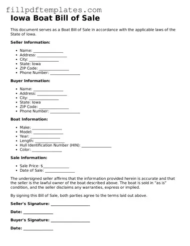 Blank Iowa Boat Bill of Sale Form