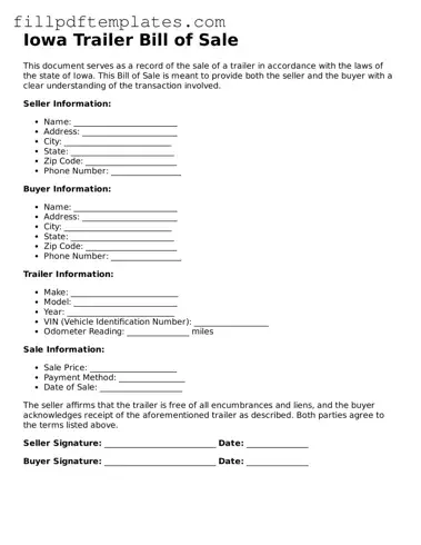 Blank Iowa Trailer Bill of Sale Form