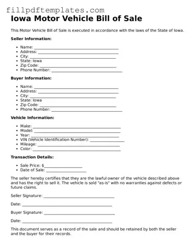 Blank Iowa Motor Vehicle Bill of Sale Form