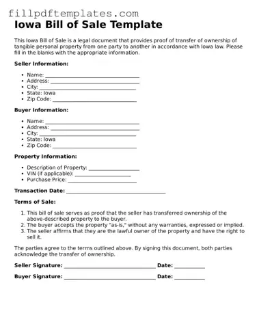Blank Iowa Bill of Sale Form