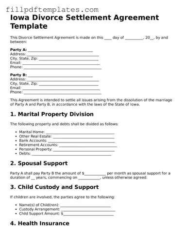 Blank Iowa Divorce Settlement Agreement Form