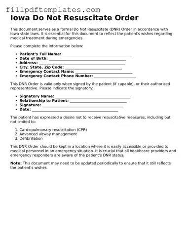 Blank Iowa Do Not Resuscitate Order Form