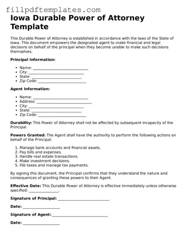 Blank Iowa Durable Power of Attorney Form