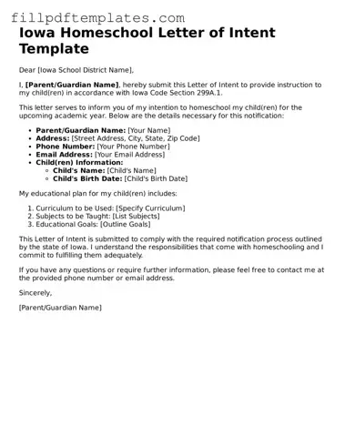 Blank Iowa Homeschool Letter of Intent Form
