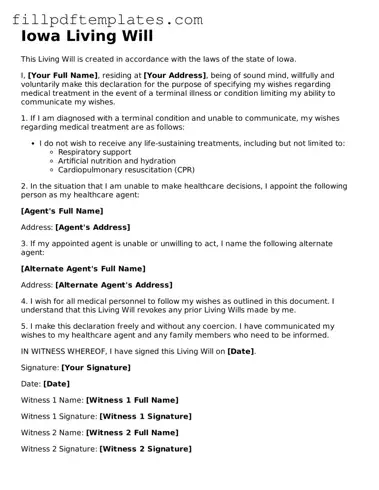 Blank Iowa Living Will Form