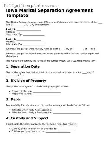 Blank Iowa Marital Separation Agreement Form