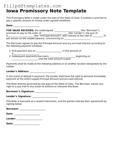 Blank Iowa Promissory Note Form
