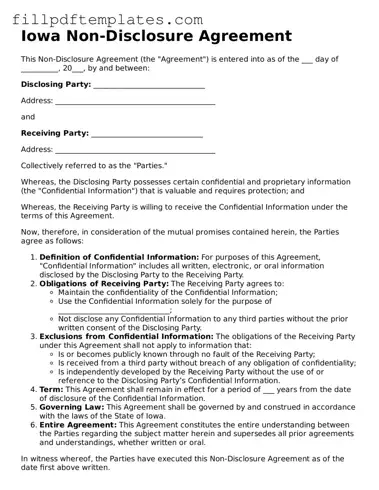 Blank Iowa Non-disclosure Agreement Form