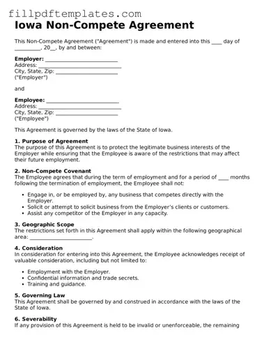 Blank Iowa Non-compete Agreement Form