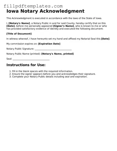 Blank Iowa Notary Acknowledgement Form
