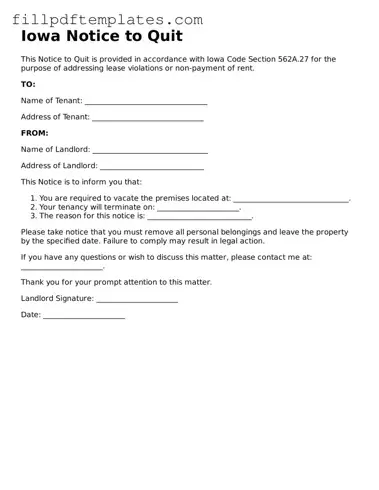 Blank Iowa Notice to Quit Form