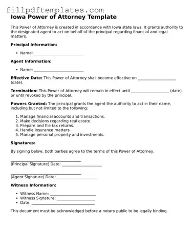 Blank Iowa Power of Attorney Form
