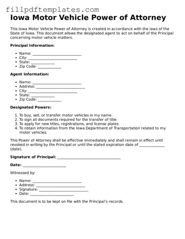 Blank Iowa Motor Vehicle Power of Attorney Form