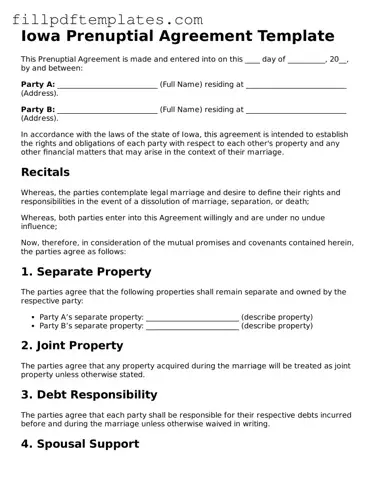 Blank Iowa Prenuptial Agreement Form
