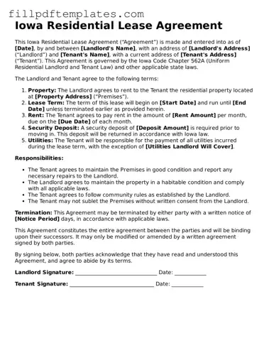 Blank Iowa Residential Lease Agreement Form