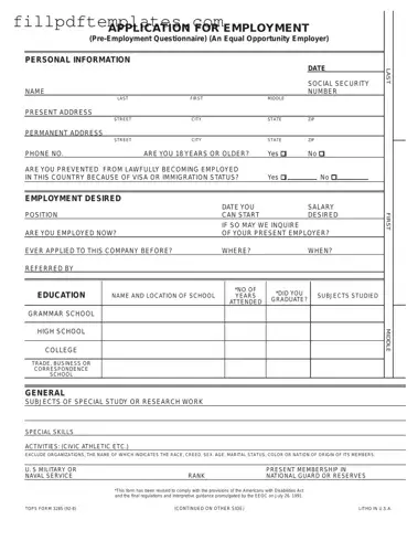 Fill a Valid Employment Application Pdf Template
