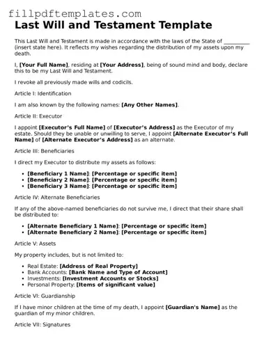 Valid Last Will and Testament Form