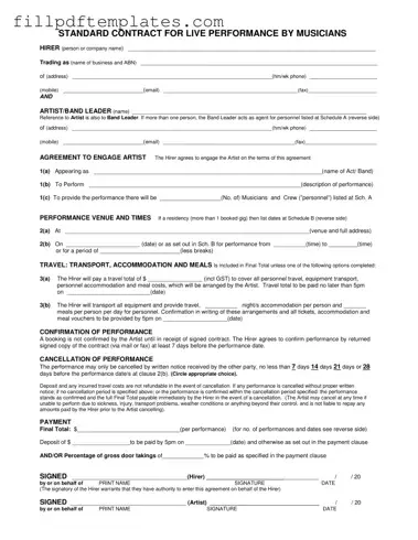 Fill a Valid Live Performance Contract Template