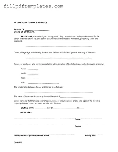 Fill a Valid Louisiana act of donation Template